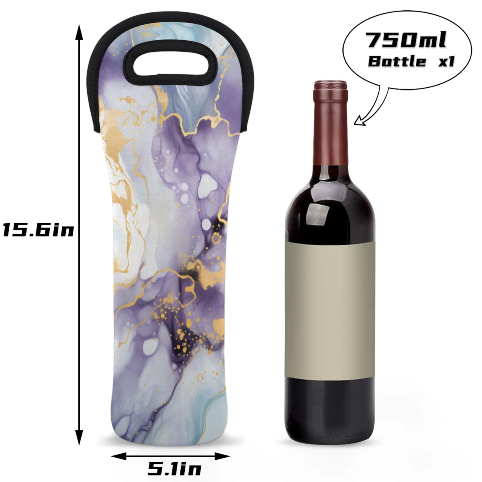 Neoprene Wine Tote Carrier Bag for Wine,Water, Champagne, Beer, Baby Bottles 15.6 x 5.1 Inches, Protective Wine Bag,Gradient Marble Texture