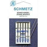 Farbmarkierung von SCHMETZ: Nadel ist auch ohne Verpackung eindeutig zu erkennen. | obere Farbmarkierung bei Jeans-Nadeln = Blau | untere Farbmarkierung = Blau bei Nadeldicke 90/14, Lila bei Nadeldicke 100/16 und Gelb bei Nadeldicke 110/18