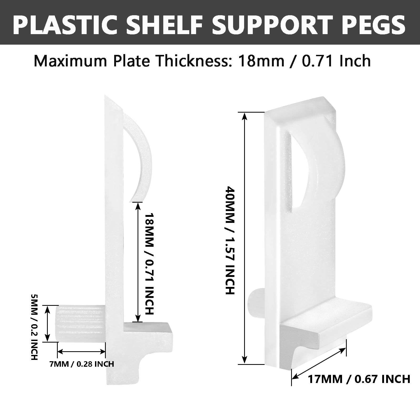 Cjueiom 30PCS Plastic Shelf Support Pegs Fit 5mm Hole & 18mm Thick Shelf, Self-Locking Bracket Clips White Cabinet Shelf Pins - Image 2