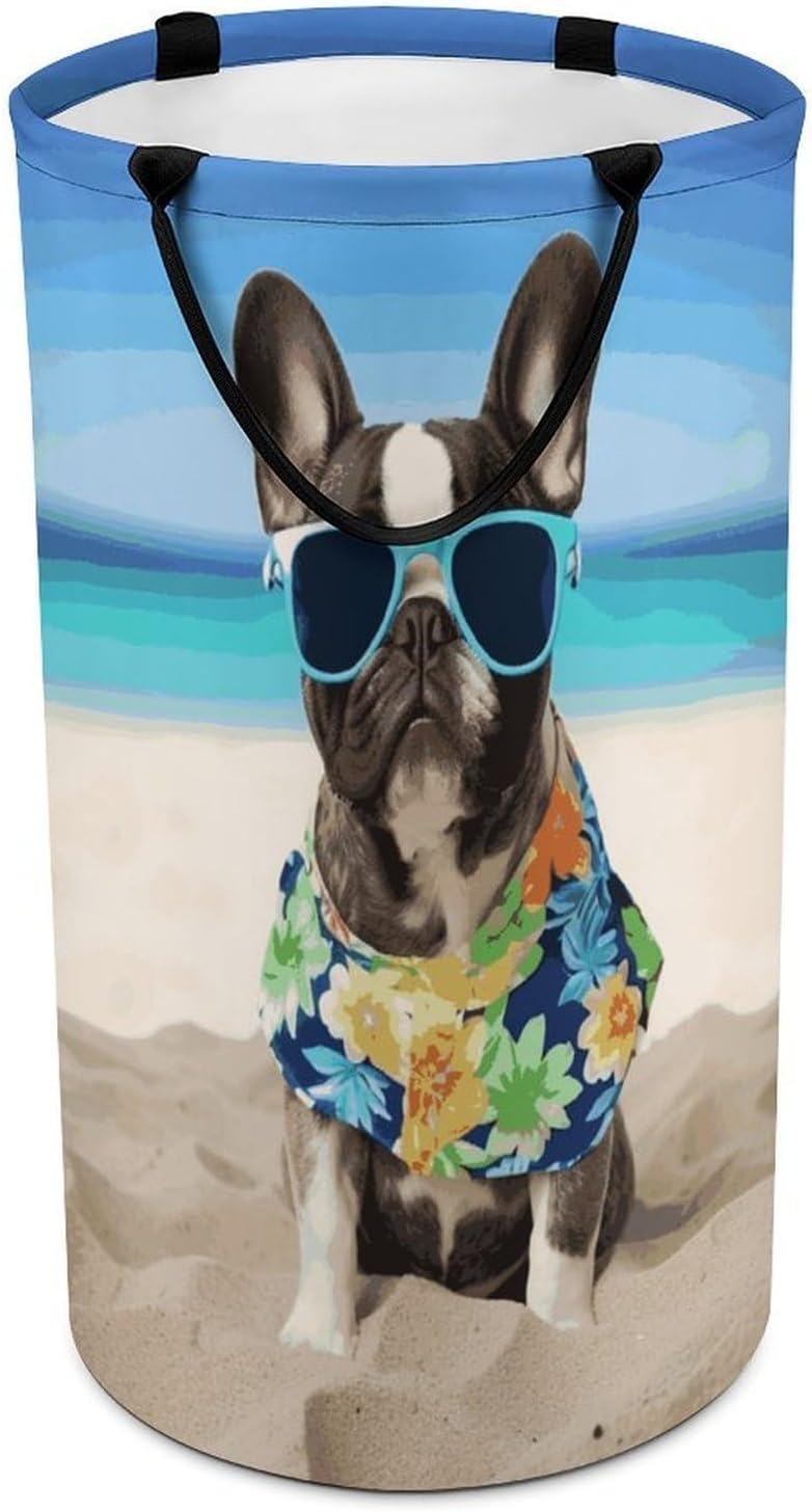 French Bulldog Summer Laundry Basket Dirty Clothes Bin, Waterproof Laundry Hamper, Laundry Bag, Clothes Hamper Stands for Bedroom, Towels,Clothings