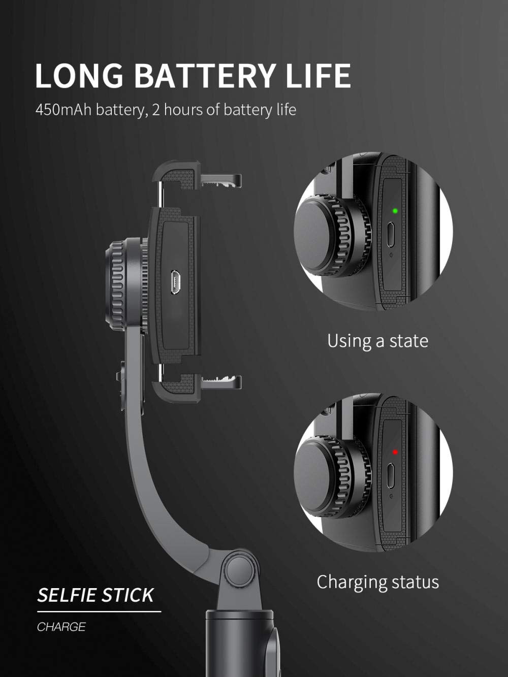 SONGR Treppiede Smartphone Asta Selfie con Stabilizzatore Gimbal Palmare Pieghevole Ad ASSE Singolo Bluetooth Adatto per Telefoni Cellulari Apple, Android, Xiaomi-Nero