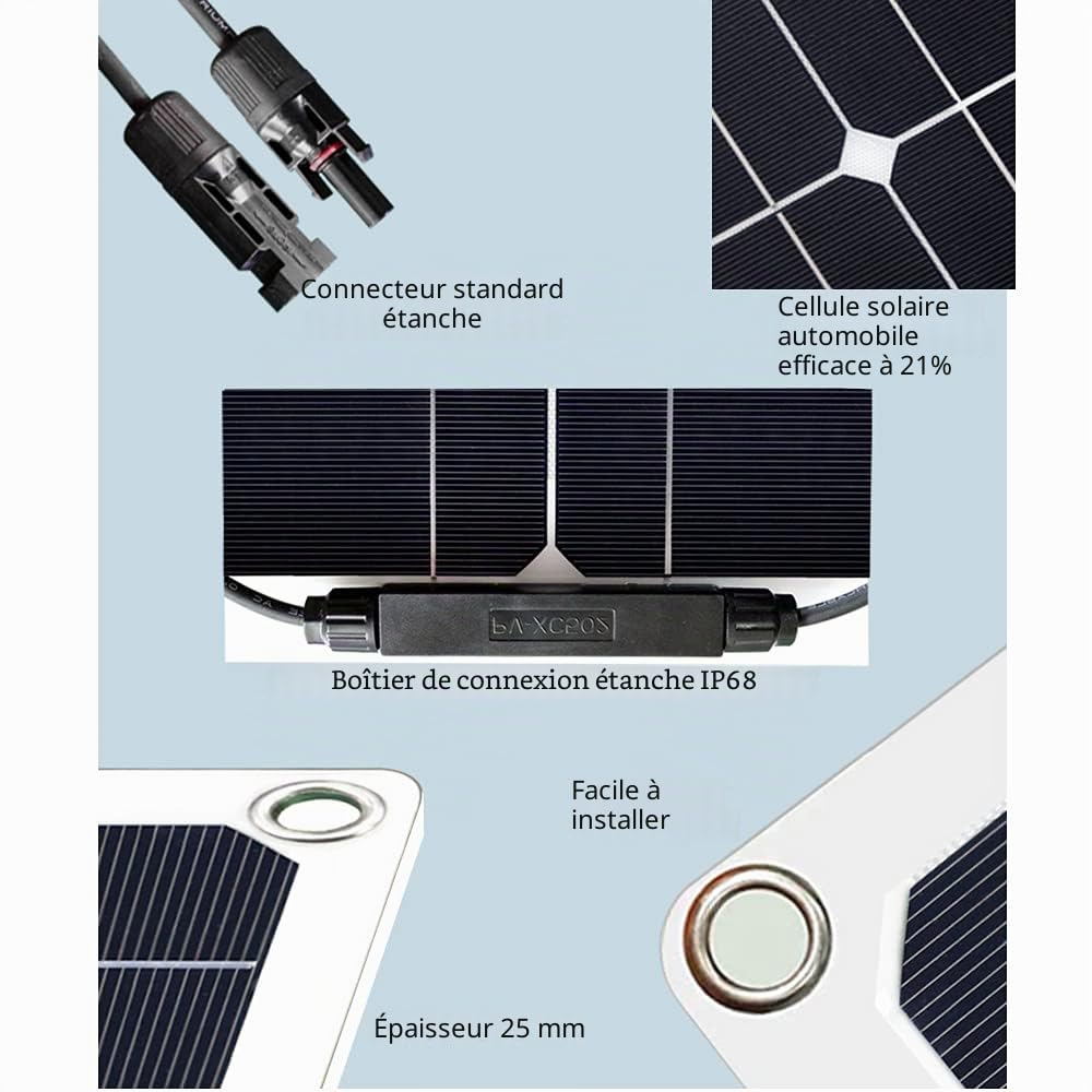 200W Flexible Panneau Solaire Kit Monocristallin avec contrôleur 20A Sortie USB pour charger les Batteries 12V 24V (gel AGM ventilé) pour camping-car, caravane, bateau, toits