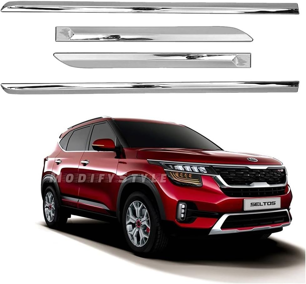 Side Beading/Side Cladding/Door Garnish/Door Protector Chrome Suitable for KIA Seltos (2019 to Present) (Set of 4pcs)