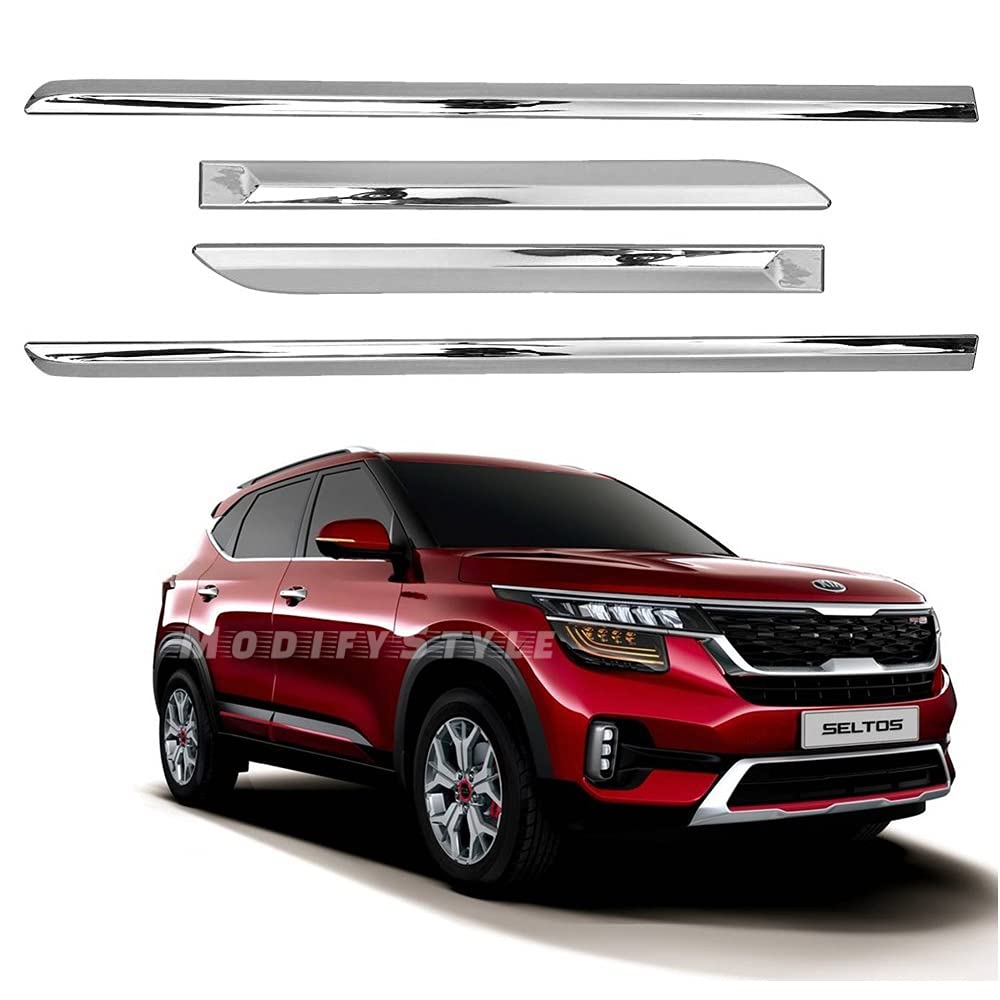 ModifyStyle Side Beading/Side Cladding/Door Garnish/Door Protector Chrome Suitable for KIA Seltos (2019 to Present) (Set of 4pcs)