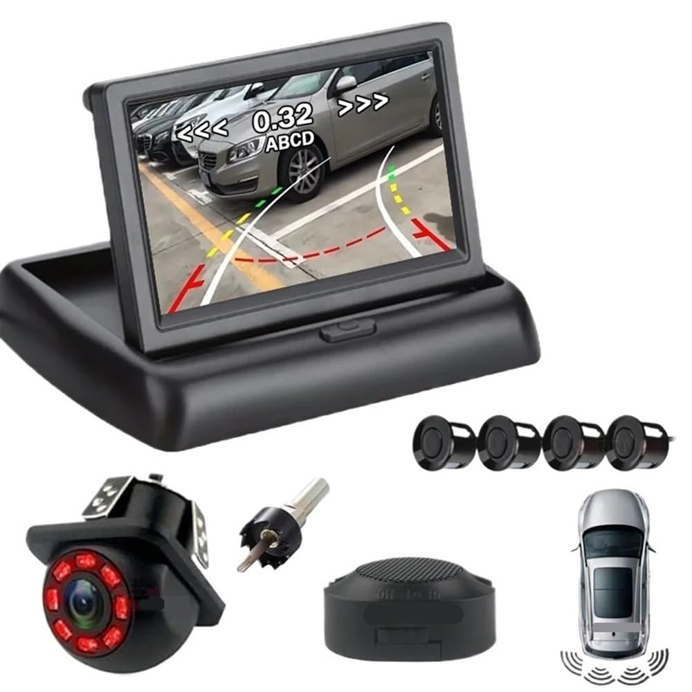 Kit sensori parcheggio Sensore di parcheggio wireless per auto Linea in movimento Telecamera retromarcia Posteriore con monitor pieghevole Rilevatore radar