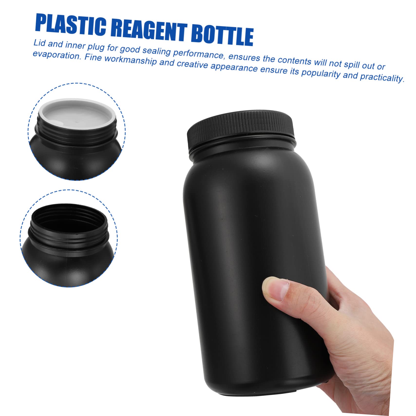 KICHOUSE 1pc Large Mouth Reagent Bottle Sample Bottle Sample Sealing Liquid Storage Container Sample Sealing Bottle Liquid Storage Bottle Wide Mouth Reagent for Laboratory Black Plastic