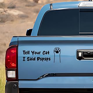 Tell Your Cat I Said Pspsps Vinyl Decal Car Sticker - 8.8"×3.5" Cute Kitten Paw Window Decal Car Bumper Sticker - Waterproof Funny Cat Paw Auto Truck Decoration Decals for Laptop Wall Luggage (Black)