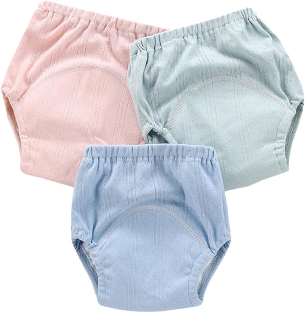 BESPORTBLE 4-Layer Waterproof Baby Potty Training Pants for Infants Reusable Cloth Nappies Absorbent Fabric for Potty Training and Diapering 3-Pack Assorted Color