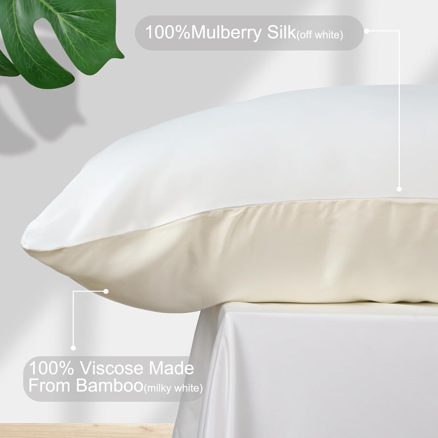 100% Mulberry Silk Pillowcase 19 Momme Silk Pillow Case for Hair and Skin, 20X30'' Pillow Cover with Zipper, 1 Pack(White, Queen)