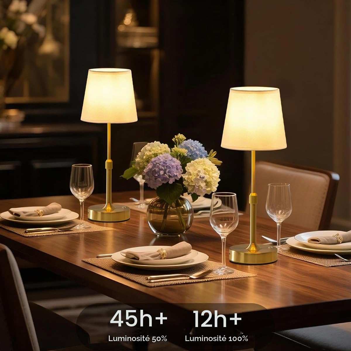 Lot de 2 Lampe de Chevet Tactile, LED Lampe de Table Sans Fil Batterie