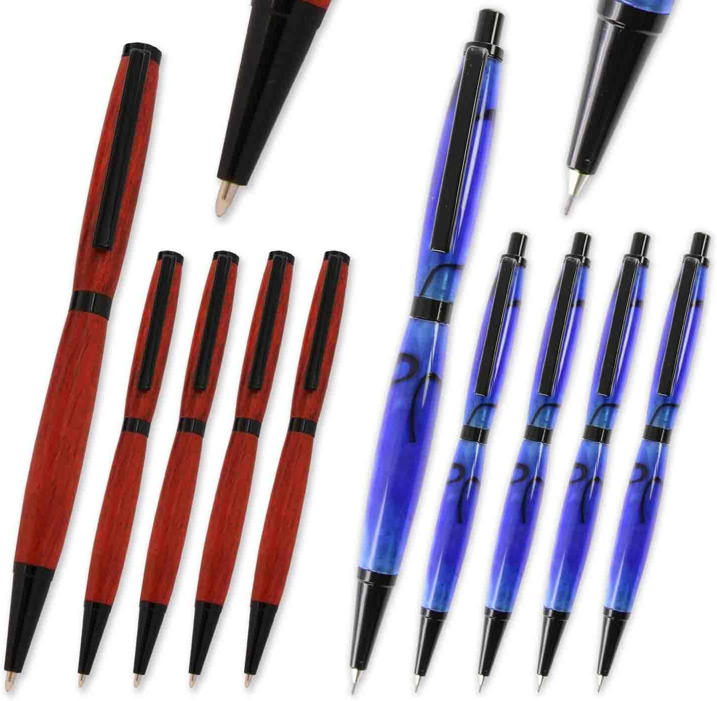 Slimline Pen and Pencil Kit Combo Set - Black Chrome, 10 Pack