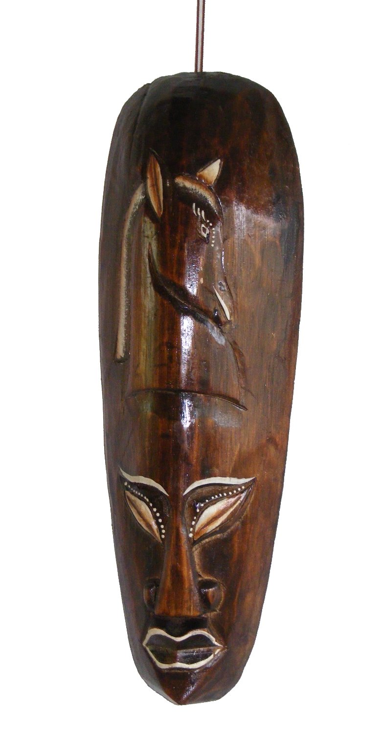 30cm Indigenous ' African Style ' Borneo Tribal 'Horse' Hand Carved Wooden Tribal Mask - Fair Trade