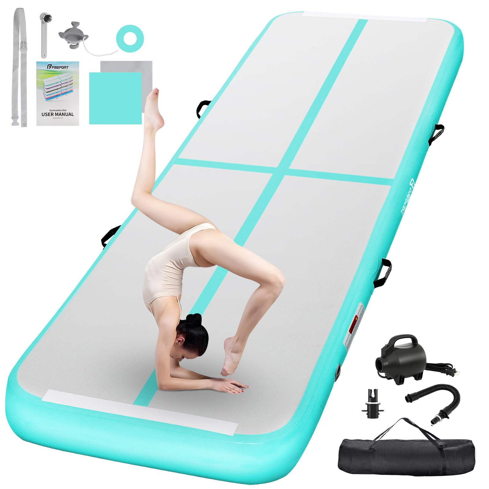 FBSPORT Inflatable Gymnastics Mat, 3/4/5/6m Tumble Track, with Air Pump