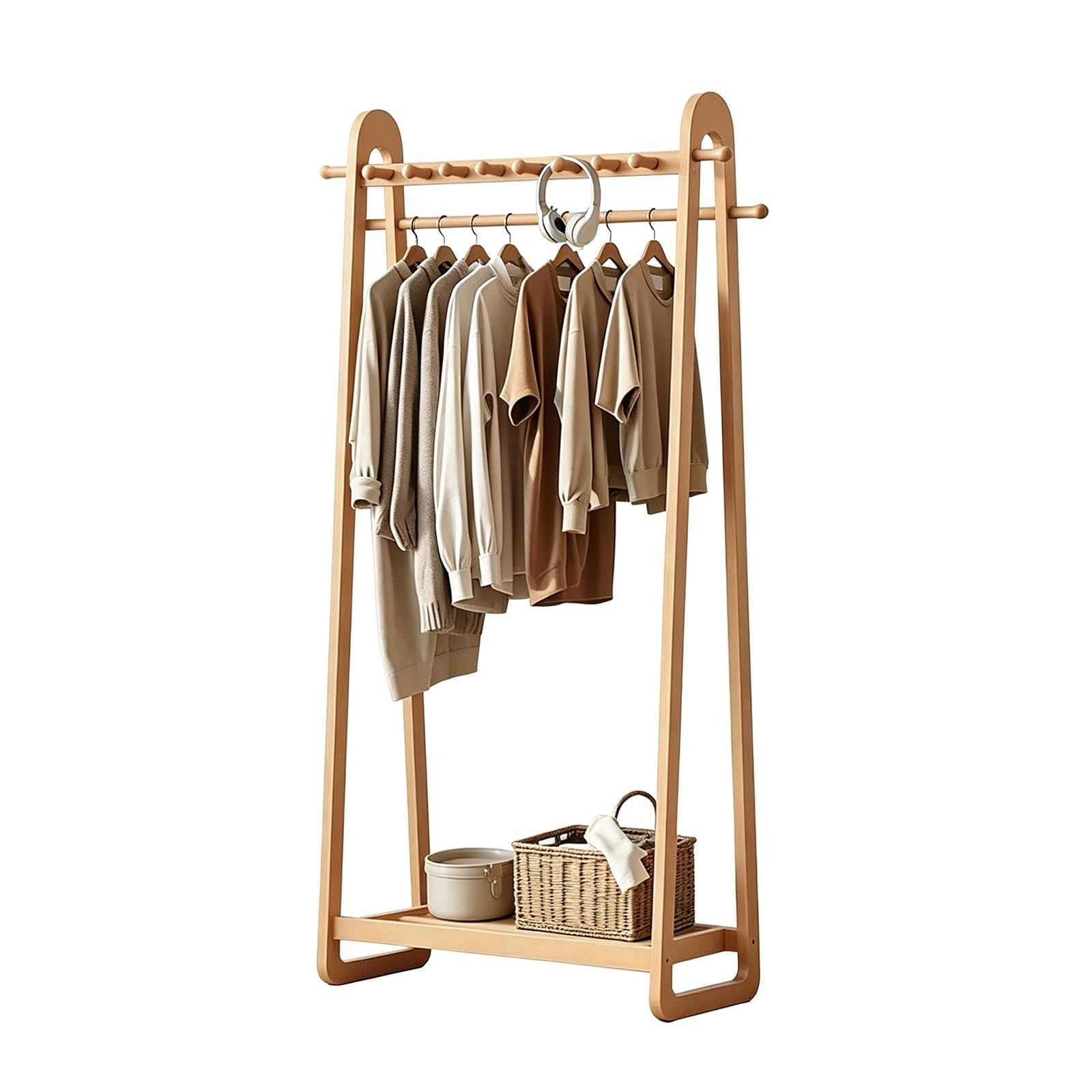 lyxamjrzyp Solid Wood Clothes Rack, Freestanding Clothing Rack, Garment Rack, Bedroom Living Room Entryway Storage Organizer Shelf(Natural,31.4in/80cm)