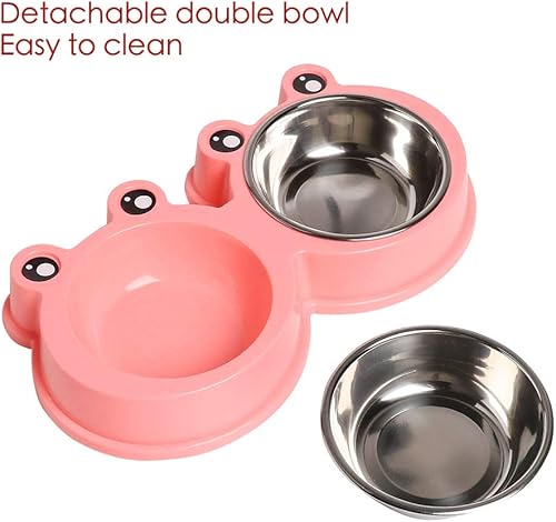 Miniatura 2 de Skrtuan Cuencos de acero inoxidable para mascotas, cuencos dobles para alimentos y agua para perros, gatos y conejos, comedero antideslizante para