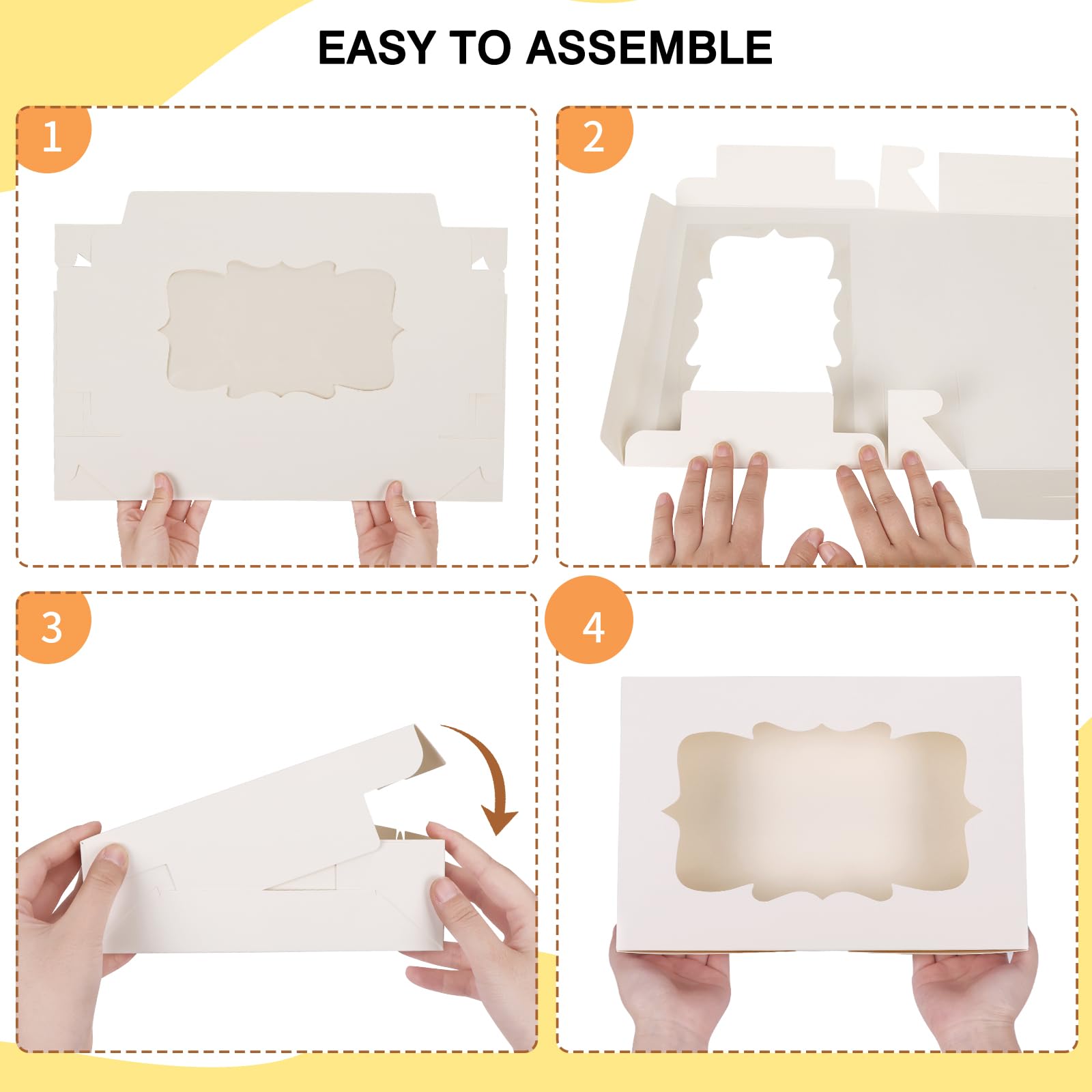 TOMNK 60pcs Bakery Boxes, 12x8x2.5 Inches 3 Style Cookie Boxes, Treat Containers with Window for Candies, Chocolate Strawberries, Cakes, Muffins, Donuts