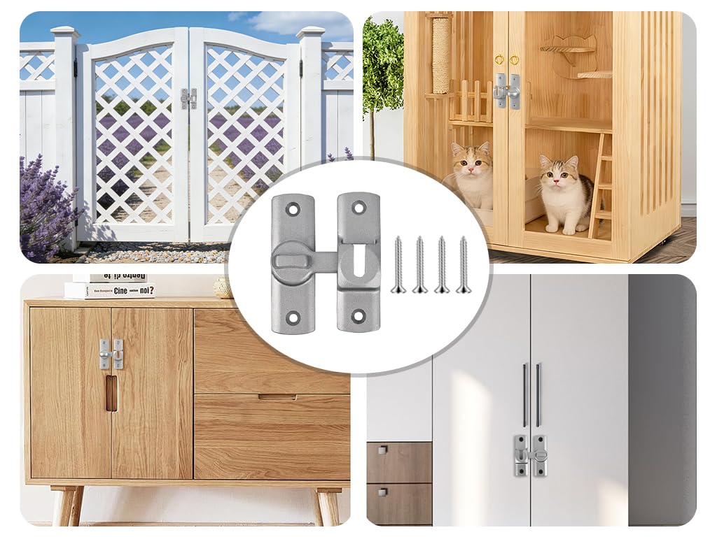 4 Pezzi Serratura Porta Catenaccio, 90/180 Gradi Serratura per Porta Scorrevole con 16 Viti, Chiavistello per Porta in Legno, Chiavistello Scorrevole, per Cucine, Camera da Letto, Studio, Bagni