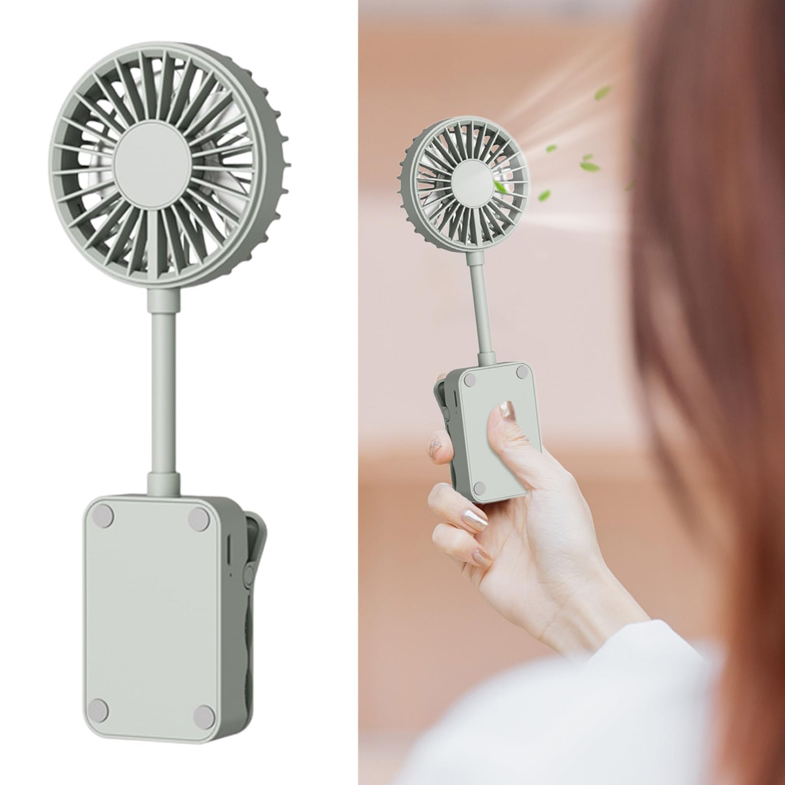 Ventilatore a Clip Ricaricabile, Mini Ventilatore Portatile con Flusso d'Aria Regolabile a 3 velocità, soffiatore Silenzioso da 7,4 x 3,7 x 20,8 cm, per Viaggi, Campeggio, Auto, Te