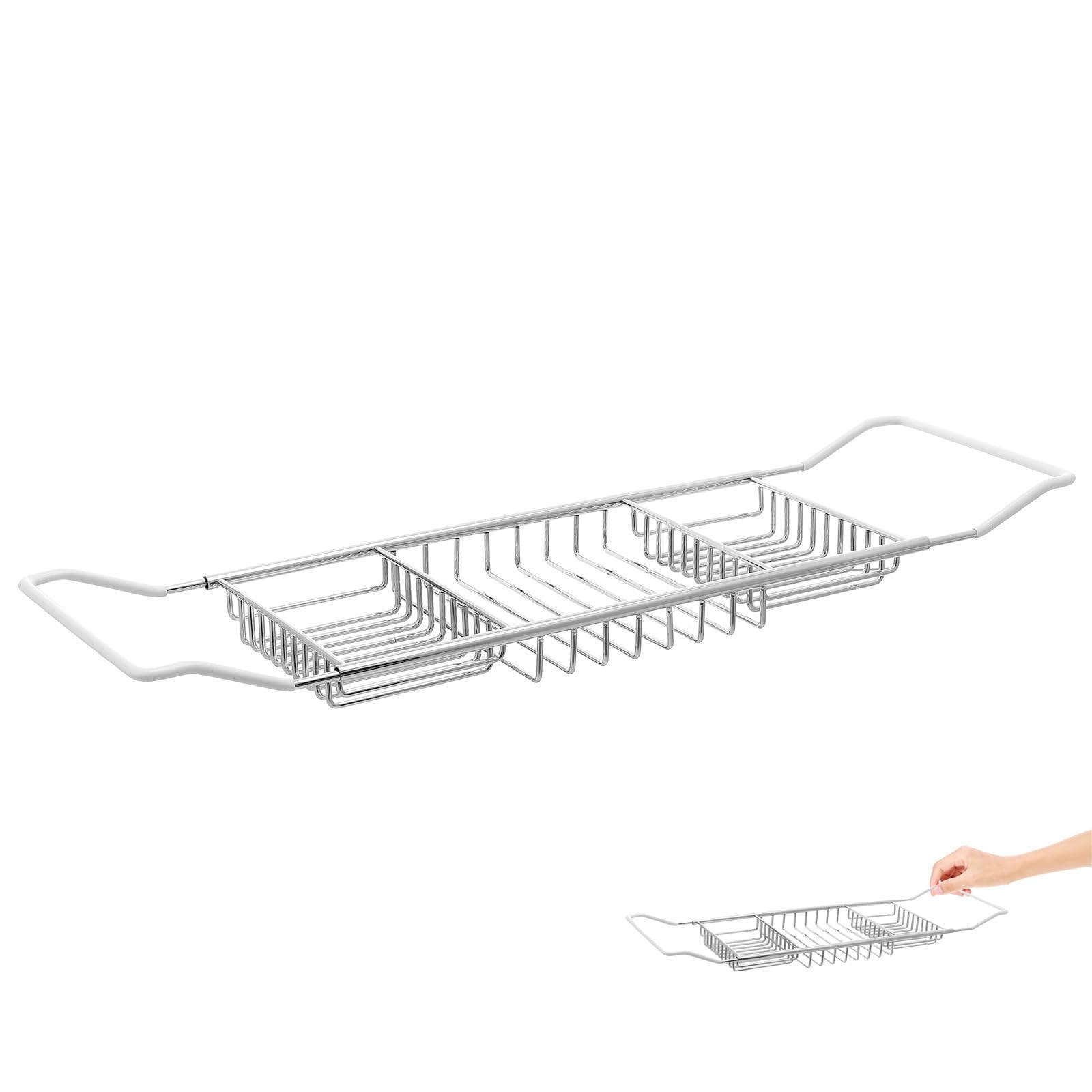 Bandeja de Bañera de Baño Ajustable de Acero Inoxidable Plata | Lateral Extensible, Diseño Antideslizante, Soportes Regulables, Uso en Baño Doméstico
