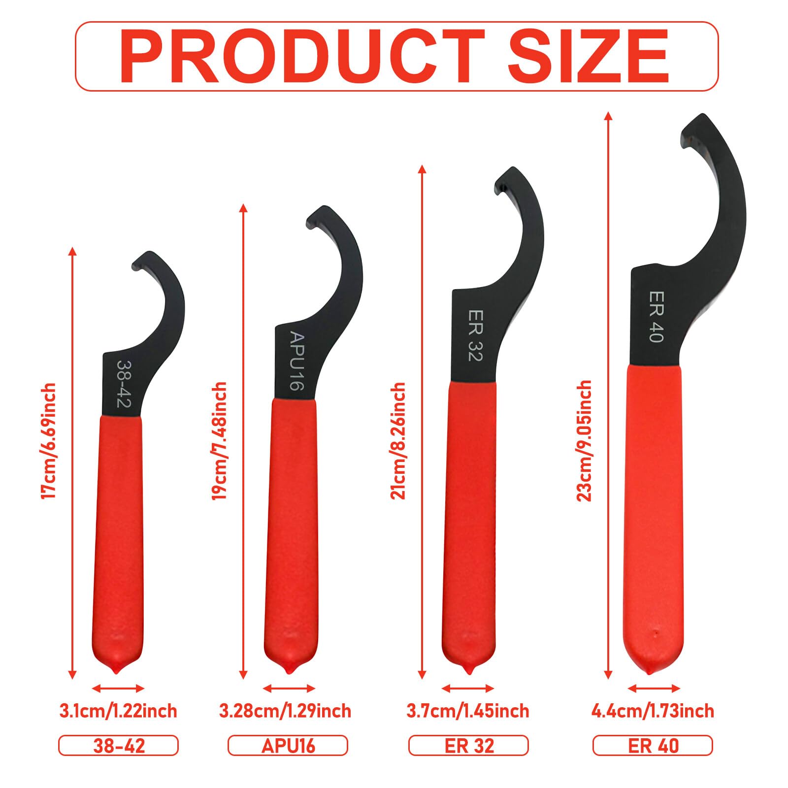 Set di 4 chiavi a gancio, chiave a gancio con chiave da 38 – 42 mm, con impugnatura antiscivolo