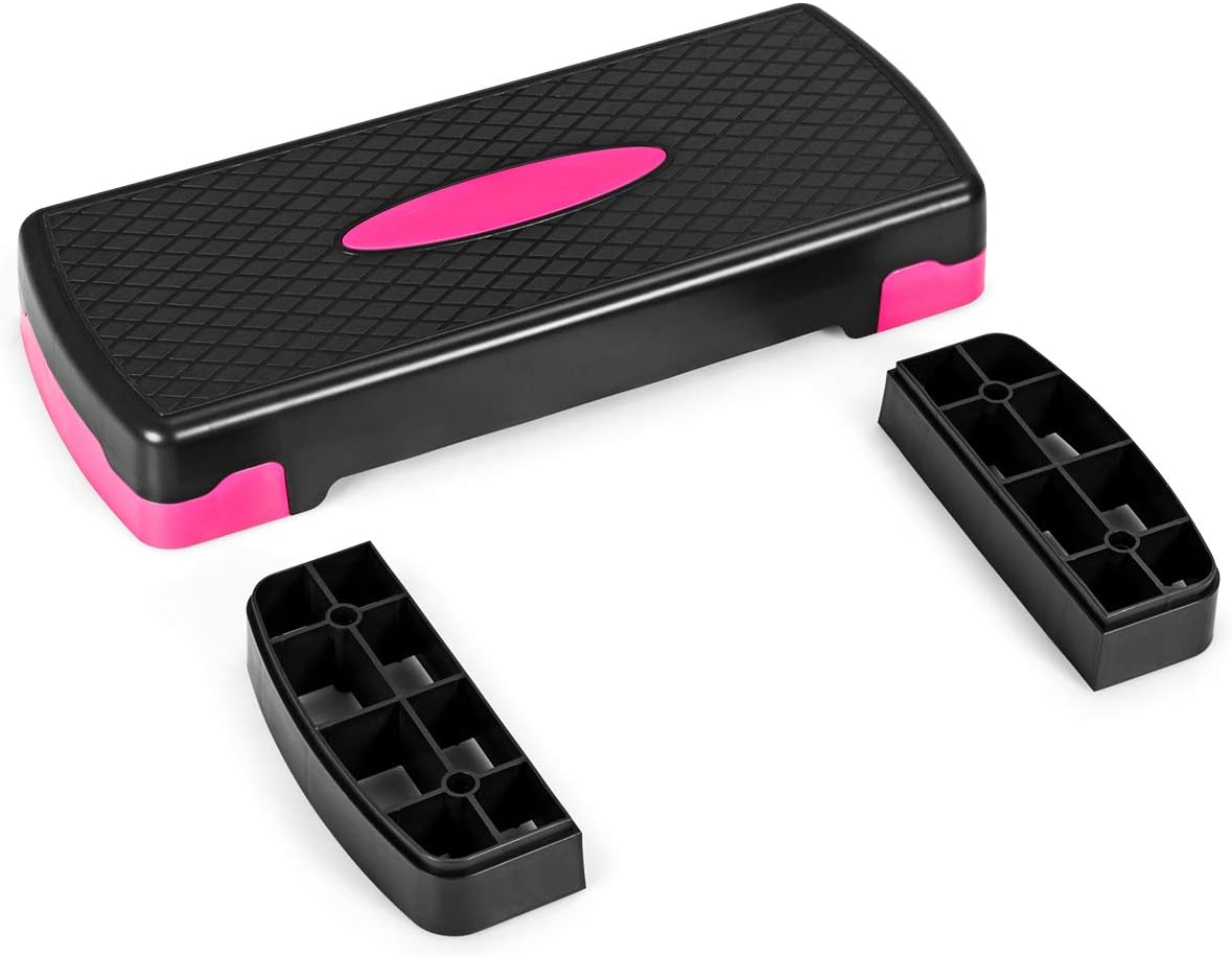 FANTASK 26" Workout Step Platform, 4" - 6" Adjustable Risers, Yoga Pedal Stepper for Home, Office and Gym, Easy Storage, Exercise Step Deck w/Non-slip Surface for Fitness Training, Black