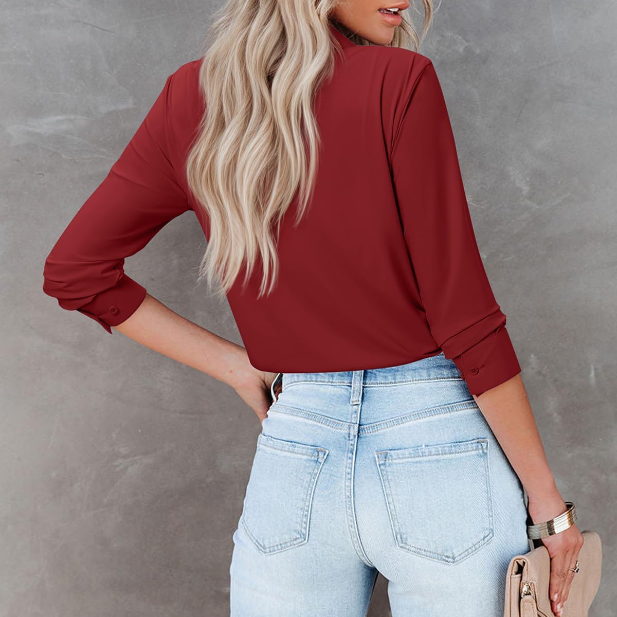 Button Down Shirts for Women Slim Fit Long Sleeve Stretch Dress Shirts Work Shirt Wrinkle Free Office Blouse Top - Image 3