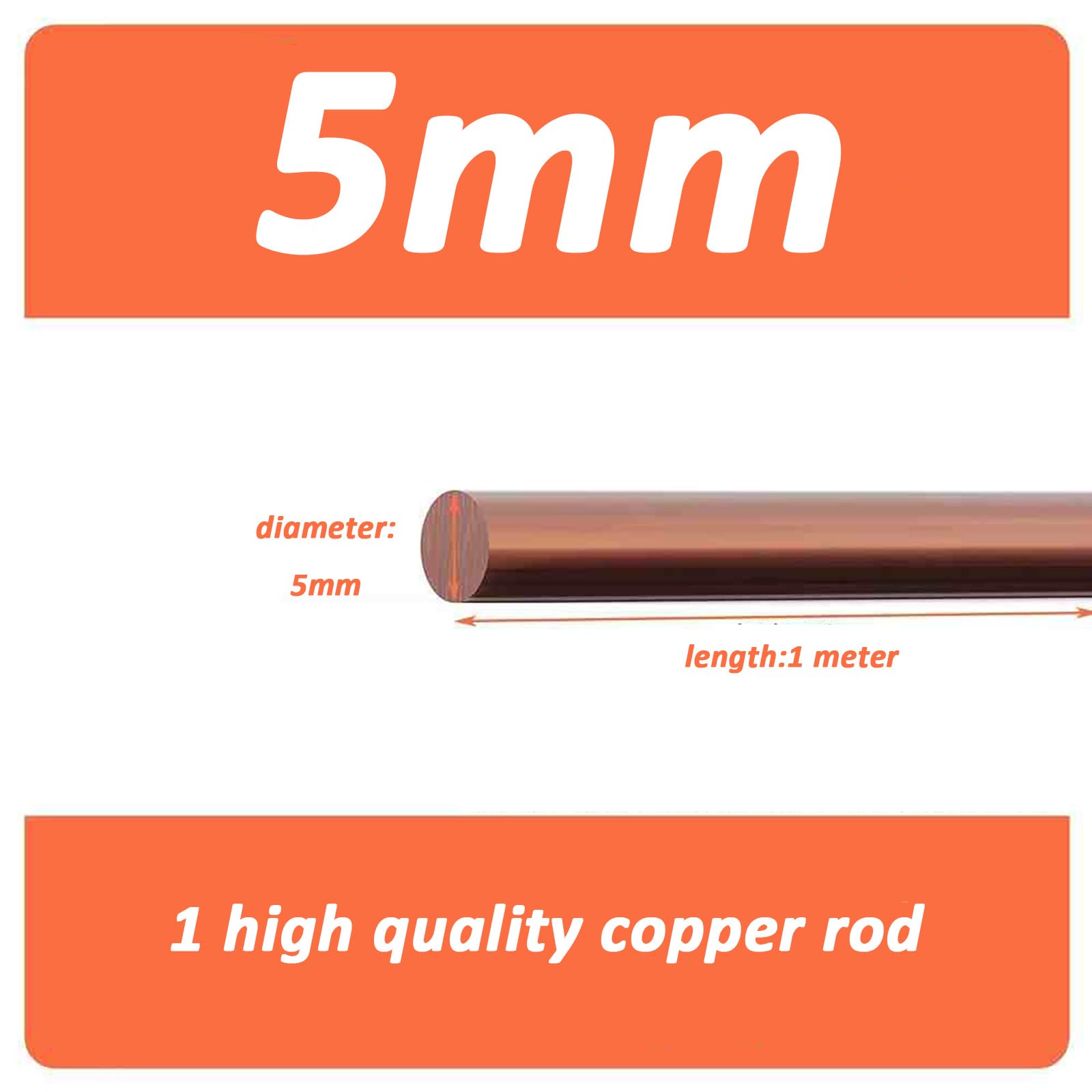 Diamètre 2mm-16mm Tige de cuivre 1 PC Longueur 1000mm Tige Ronde en cuivre adaptée à l'artisanat en métal,5mm