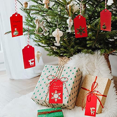 100 Pieces Red Christmas Gift Tags, Gift Tags, Christmas Tags with String for Xmas Wedding Decorations