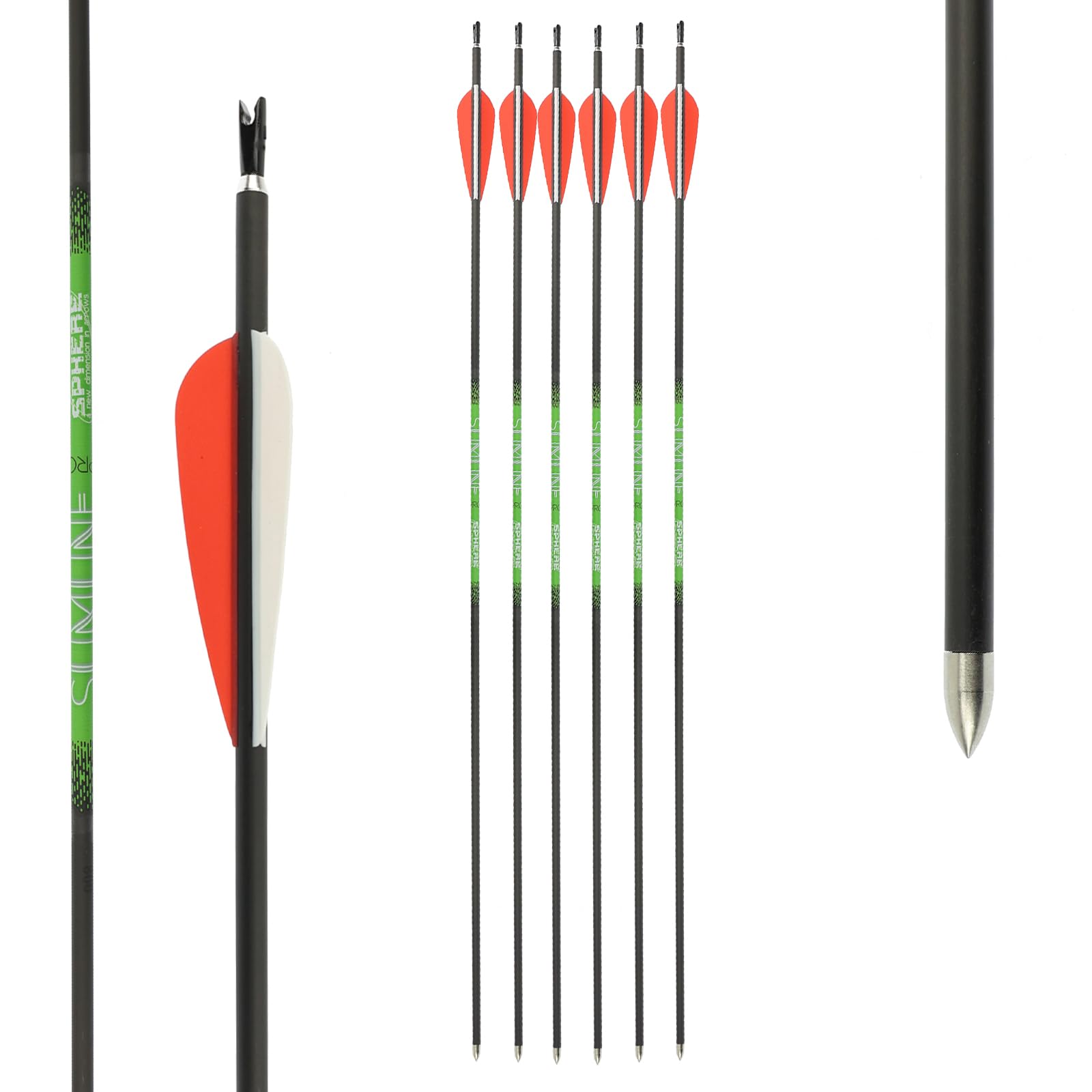 6er Pack - Carbonpfeil - Sphere Slimline Pro - mit Vanes - Spine: 800 (15-35 lbs) - 30 Zoll; Bogenschießen mit Pfeil und Bogen, Bogensport