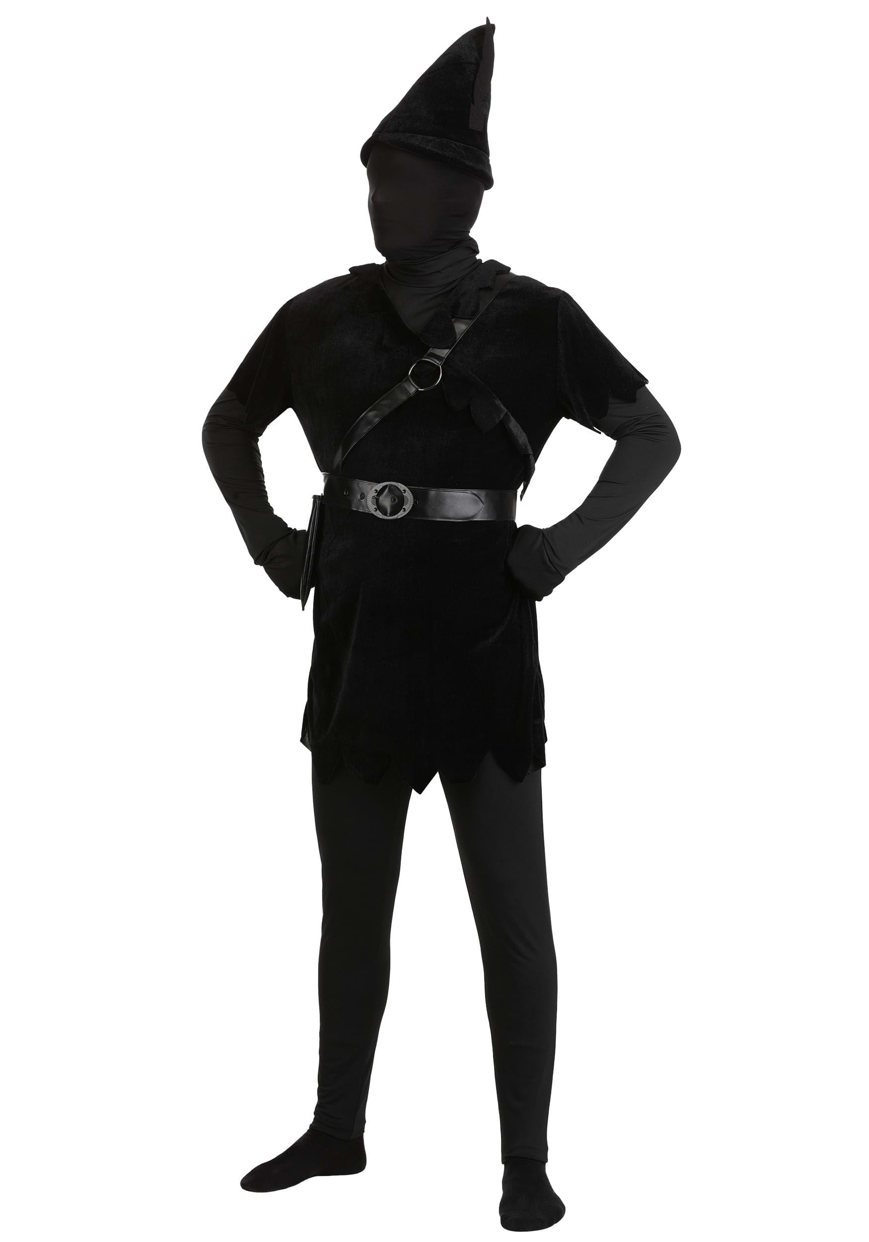 Fun Costumes Peter Pan's Shadow Adult Costume - Includes Tunic, Leggings, Hat, Hood, Gloves & Belt, Black, Large