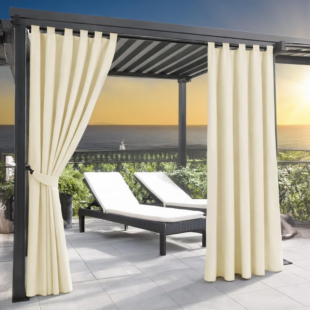 Home Tresor Set 2 Pannelli Tenda per Gazebo 160 x 270 cm da Esterno Impermeabile Antivento con Passanti e Bottoni, Oscurante e Lavabile – Idrorepellente per Pergolato Balcone Giardino - Crema