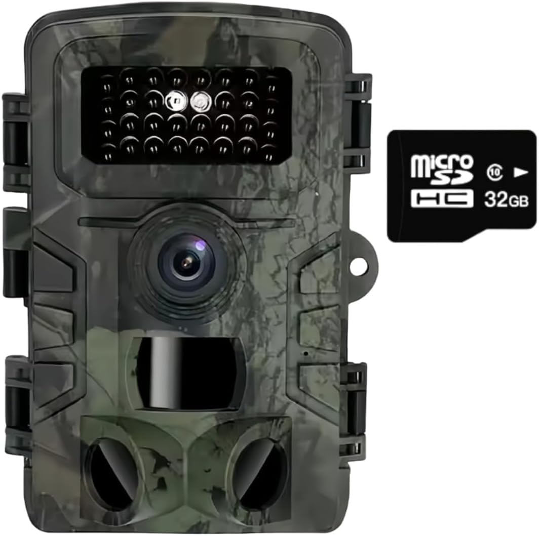 Caméra de chasse 48 m avec carte mémoire 32 Go Détecteur de mouvement Vision nocturne Extérieur Enregistrement d'animaux Caméra de vision nocturne – Pour les prises de vue d'animaux en plein