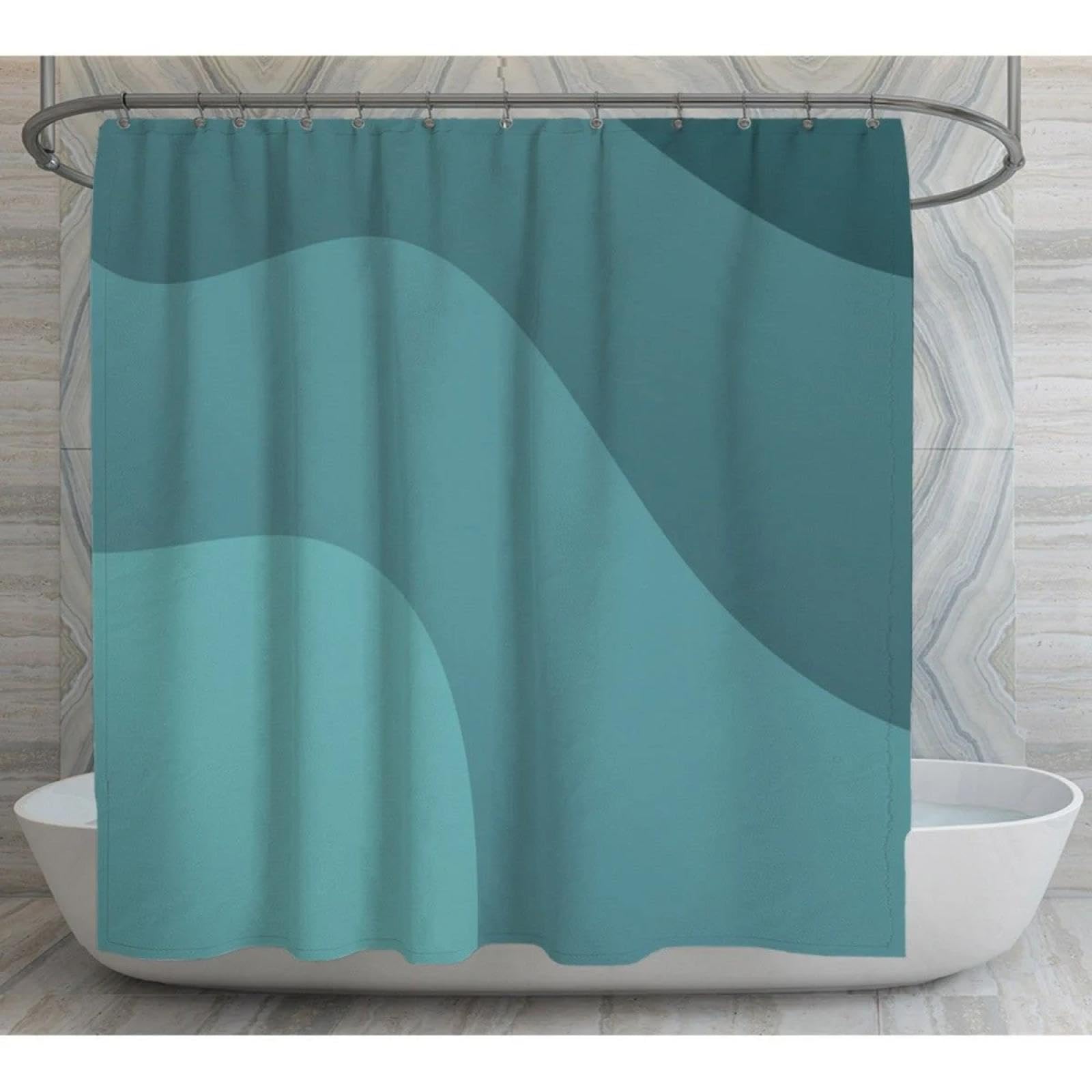 Rideau de douche bleu sarcelle dégradé vagues 75x190 cm pour salle de bain moderne
