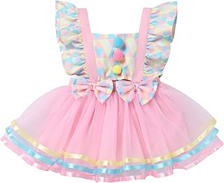 Baby Girls Carnival Circus Costume Romper Tutu Dress Bowknot Ruffle Princess Birthday Party Dresses Little Clown Halloween Fancy Dress up Clothes Outfit for Photo Prop Pink - Baby 1PC 18-24 Months