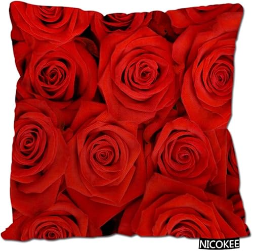Nicokee Fundas de almohada de lino de algodón hermosas fundas de almohada de color rojo para sofá cama decoración del hogar 18 x 18 pulgadas