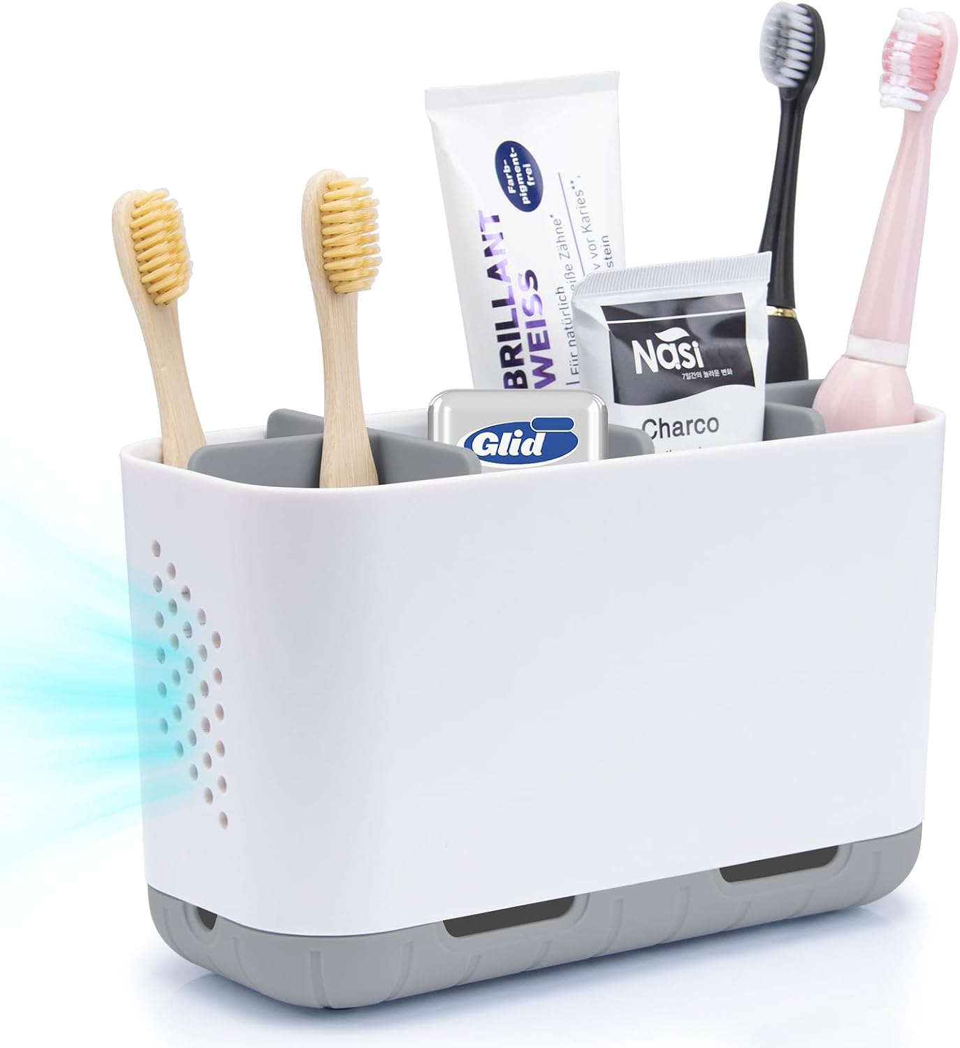 Toothbrush Holder Electric Toothbrush Organizer Gray Standing for Bathroom Sink Large Toothbrush Stand Drainy with Adjustable Partitions Anti-slip for Family Children