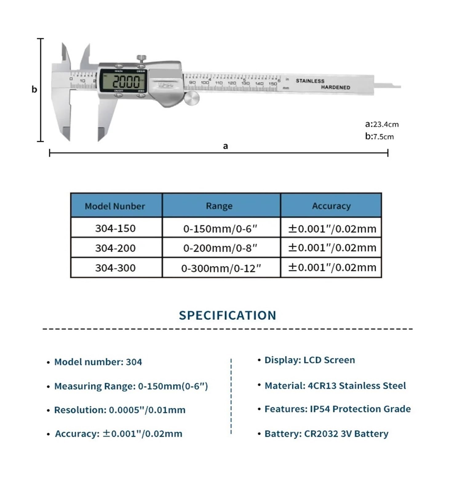 Digital Caliper IP 54 Waterproof 150 Mm 6 Inch Metal Vernier Measurement Tool,Pro-kalibriert