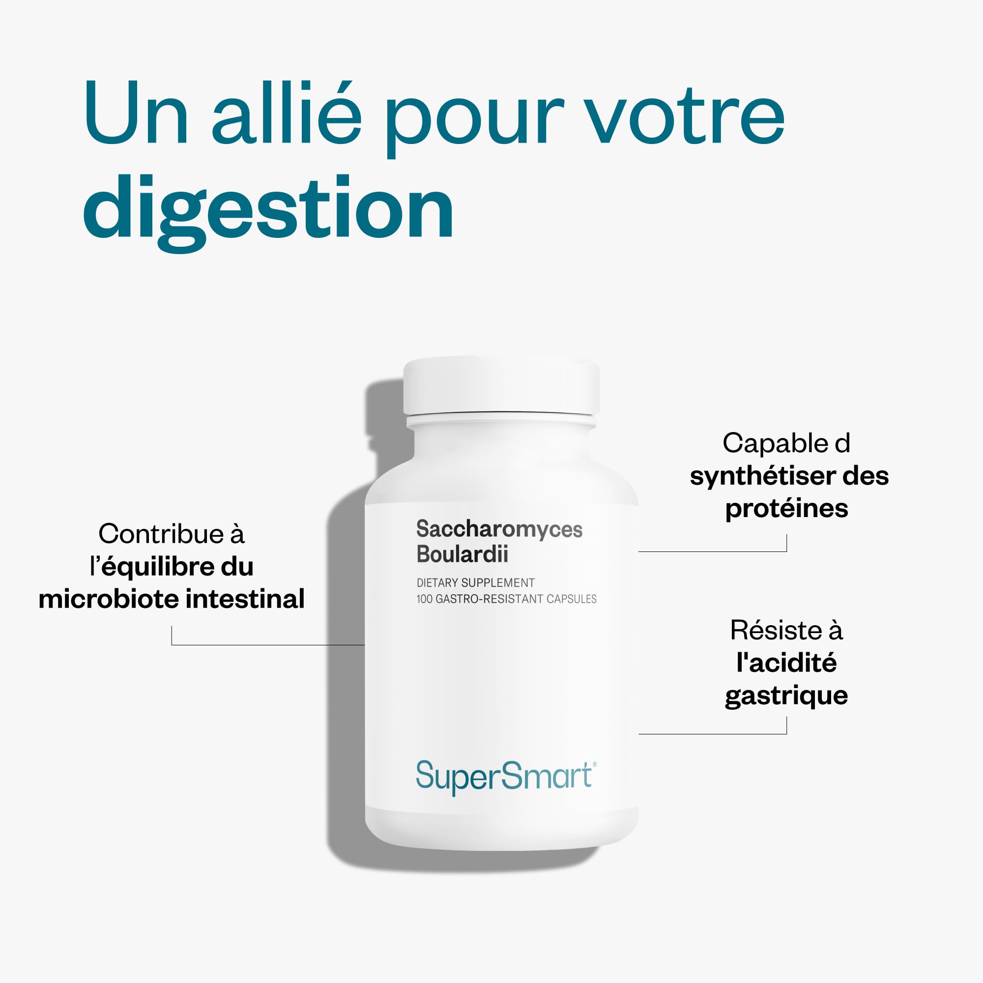 Saccharomyces Boulardii - 20 Milliards d’UFC - Probiotique - SuperSmart | Contribue à Rééquilibrer la Flore Intestinale et à Réduire les troubles digestifs - Ultra Levure - Vegan - DrCaps™
