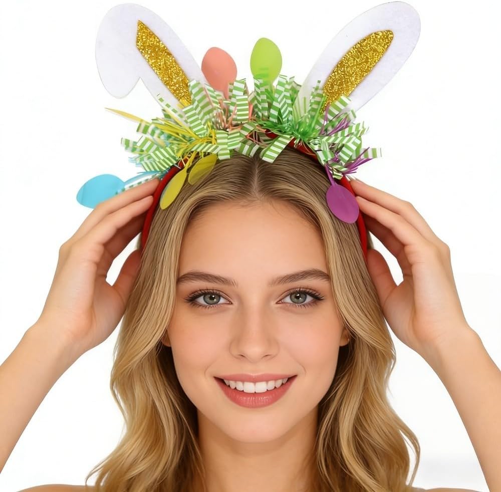 Easter Headband Sparkly Bunny Ears Headband Eggs Colorfu Tassel Hair Hoop Party Decorations Headwear Accessories