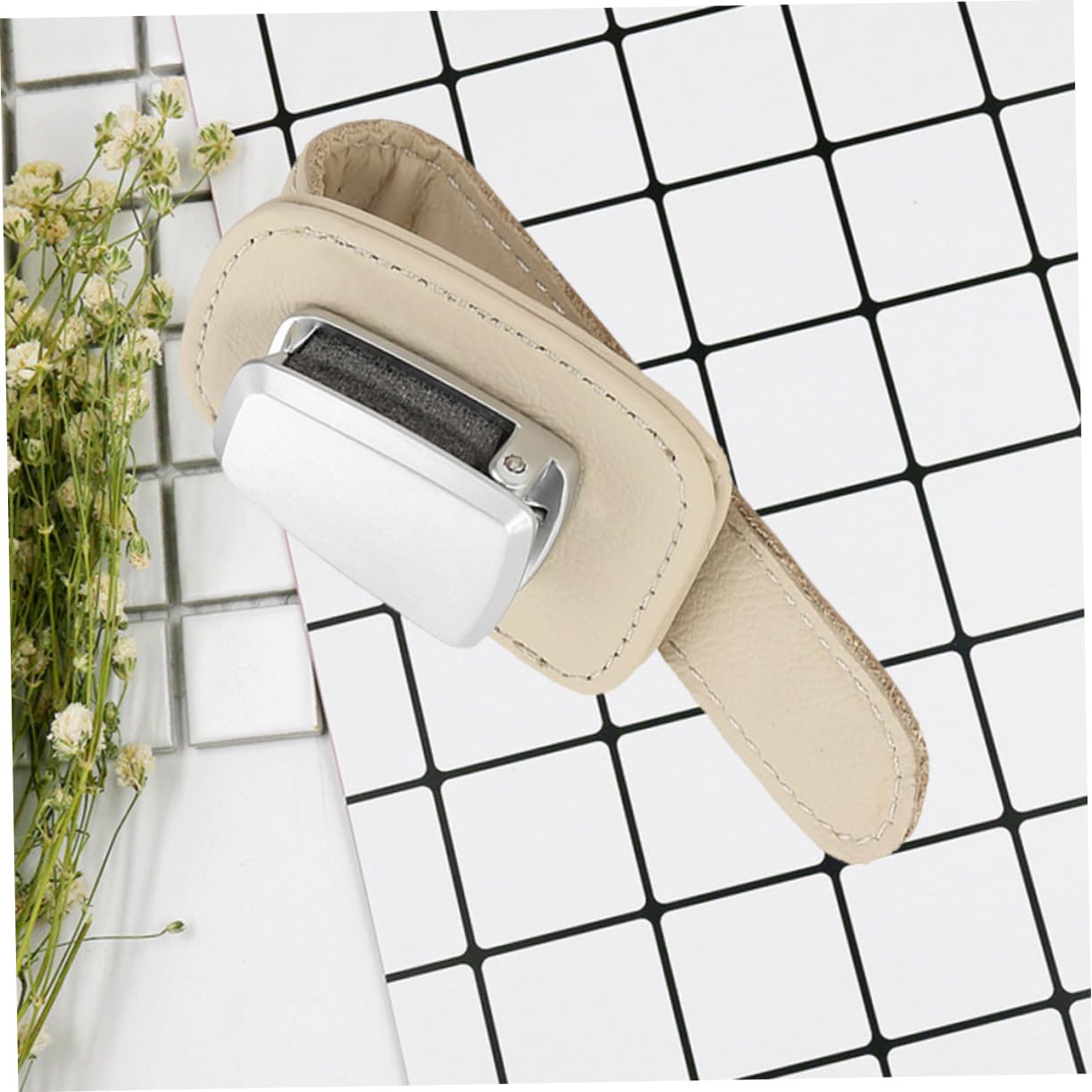 GLEAVI 3pezzi Supporto Per Occhiali Da Sole Multi-funzione Per Auto Clip Per Ombra Solare Porta Occhiali Visor Pu Beige