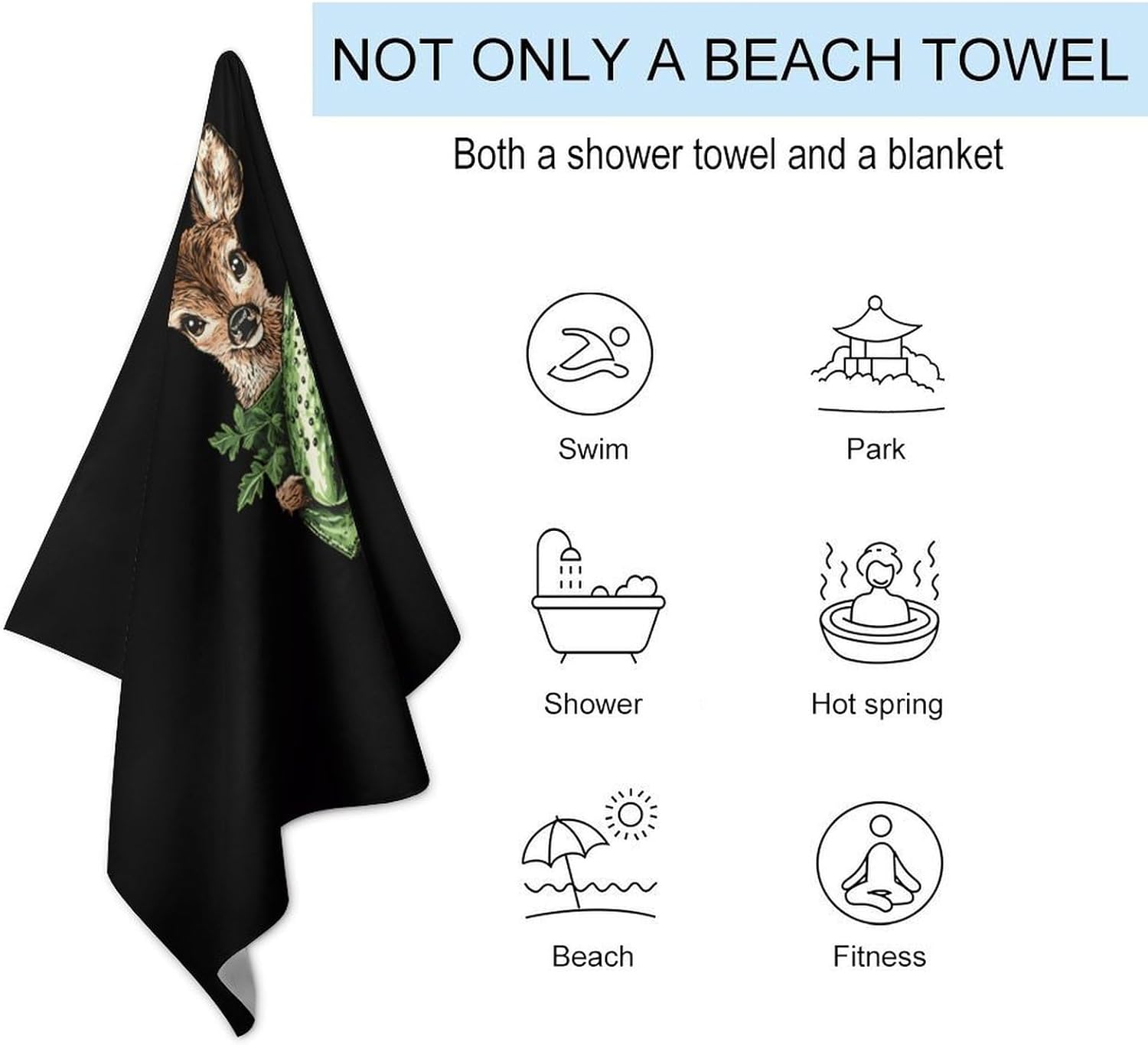 Cute Deer Cucumber Pickle Oversized Beach Towel Soft Absorbent Pool Bath Swim Towels for Adults Travel Vacation Gifts 130x80cm