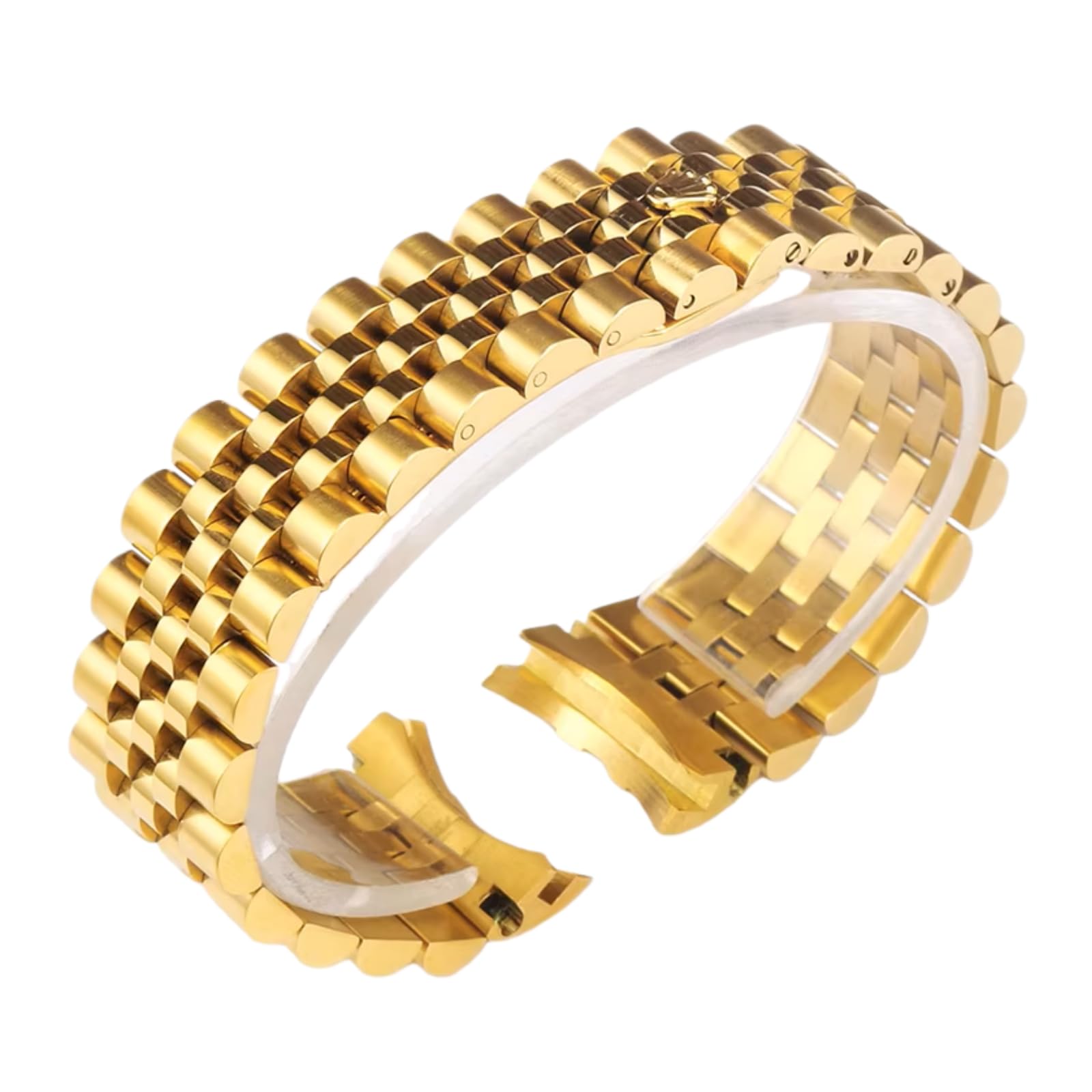 Cinturino Ricambio Orologio Maglie Semicilindriche Piene Fibbia Scomparsa Estremità Curve Donna Uomo - Oro 17MM
