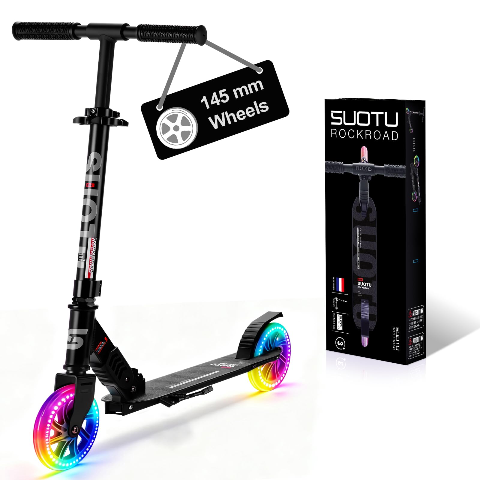 SUOTU Patinete Niño con Grandes Ruedas Iluminadas de 145 mm, Carga Máxima: 100 kg, Scooter para Niños de 3 a 12 Años, Plegable, Volante Ajustable Altura, Aluminio — view 13