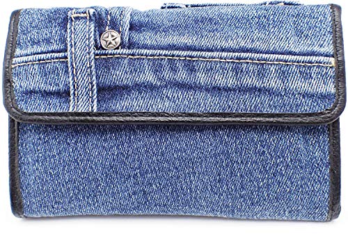 Upcycling Denim Trifold Money Coin ID Window Card Holder Organizer Compact Short Wallet Purse