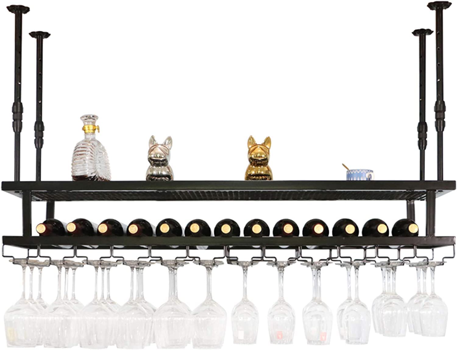 Casier à vin mural métal noir réglable avec rangement bouteilles et verres de cuisine
