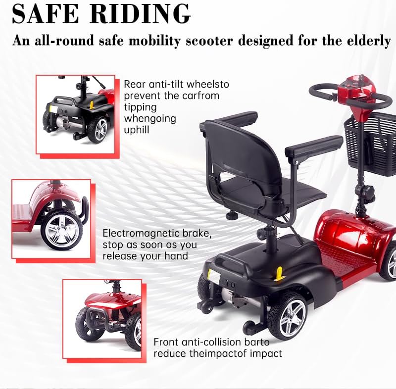Diagram showing safety features of the TOXOZERS Mobility Scooter
