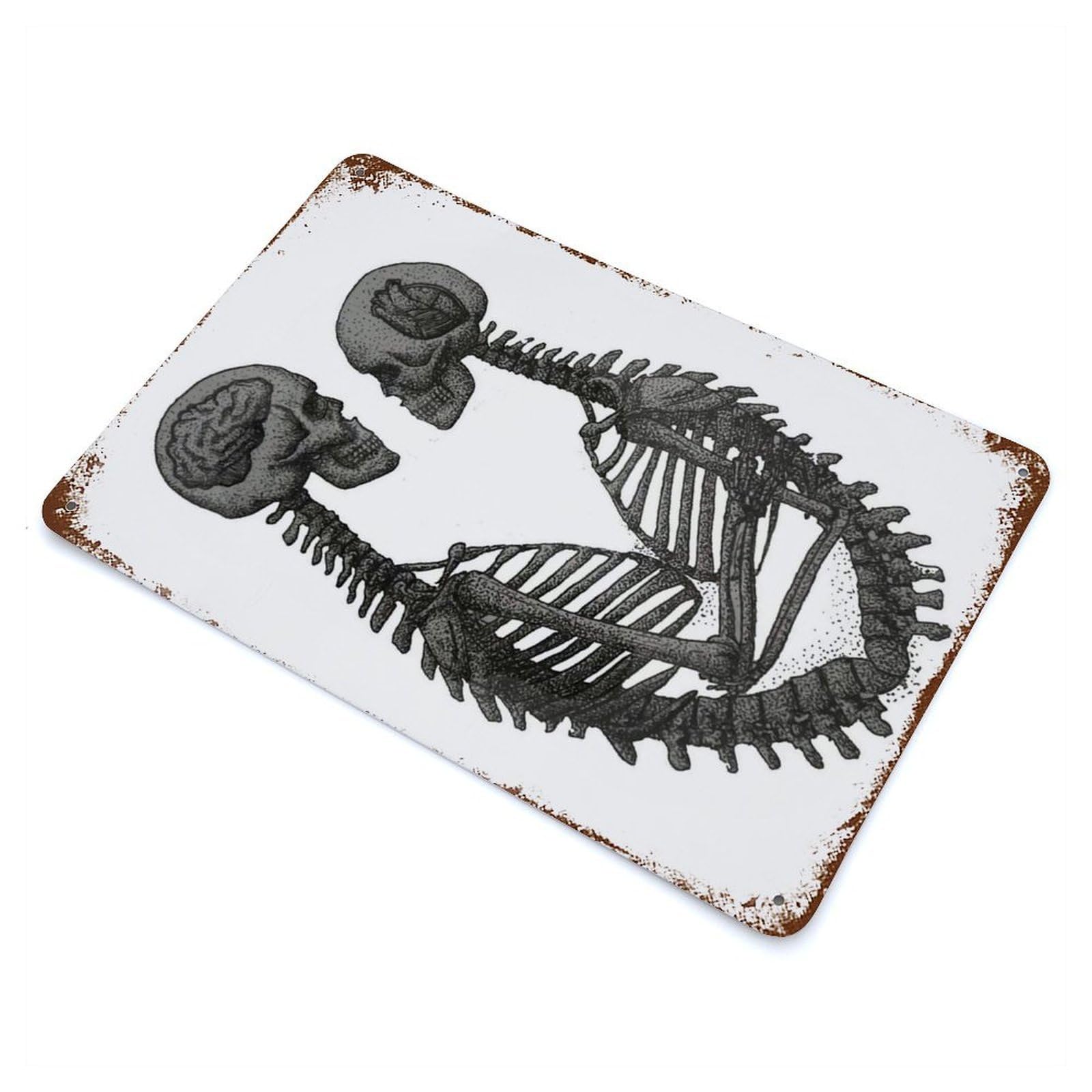 Fused Skull Minimalist 11.8"x7.9" Aged Metal Wall Plaque, Novelty Wall Decor for Shed, Workshop And Garage Wall Decor