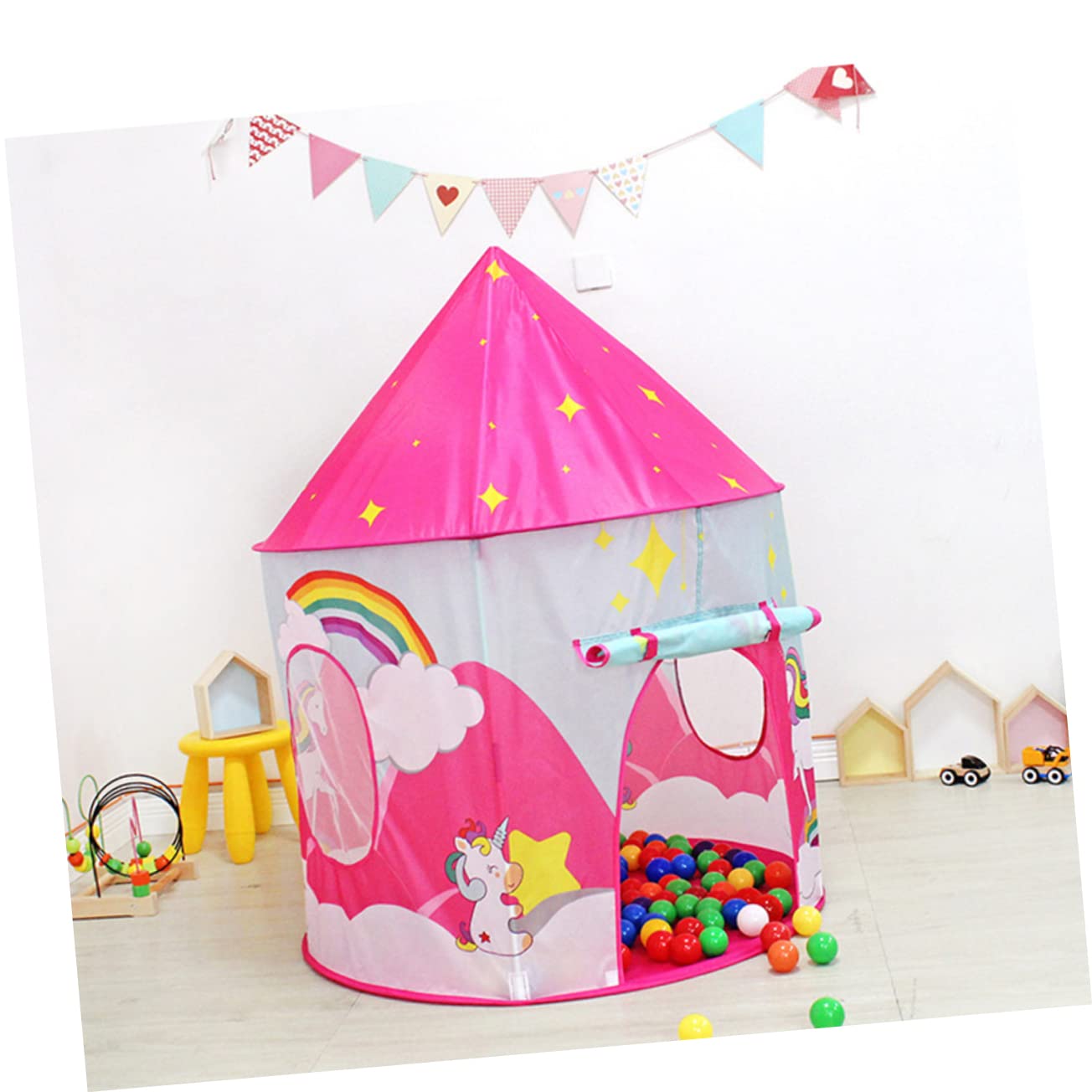 minkissy Casetta da Gioco Pieghevole Portatile Rosa per Bambini, Riparo Gioco con Finestre per Interni, Materiale Traspirante Lavabile, Facile da Montare, Spazio Sufficiente per Dormire