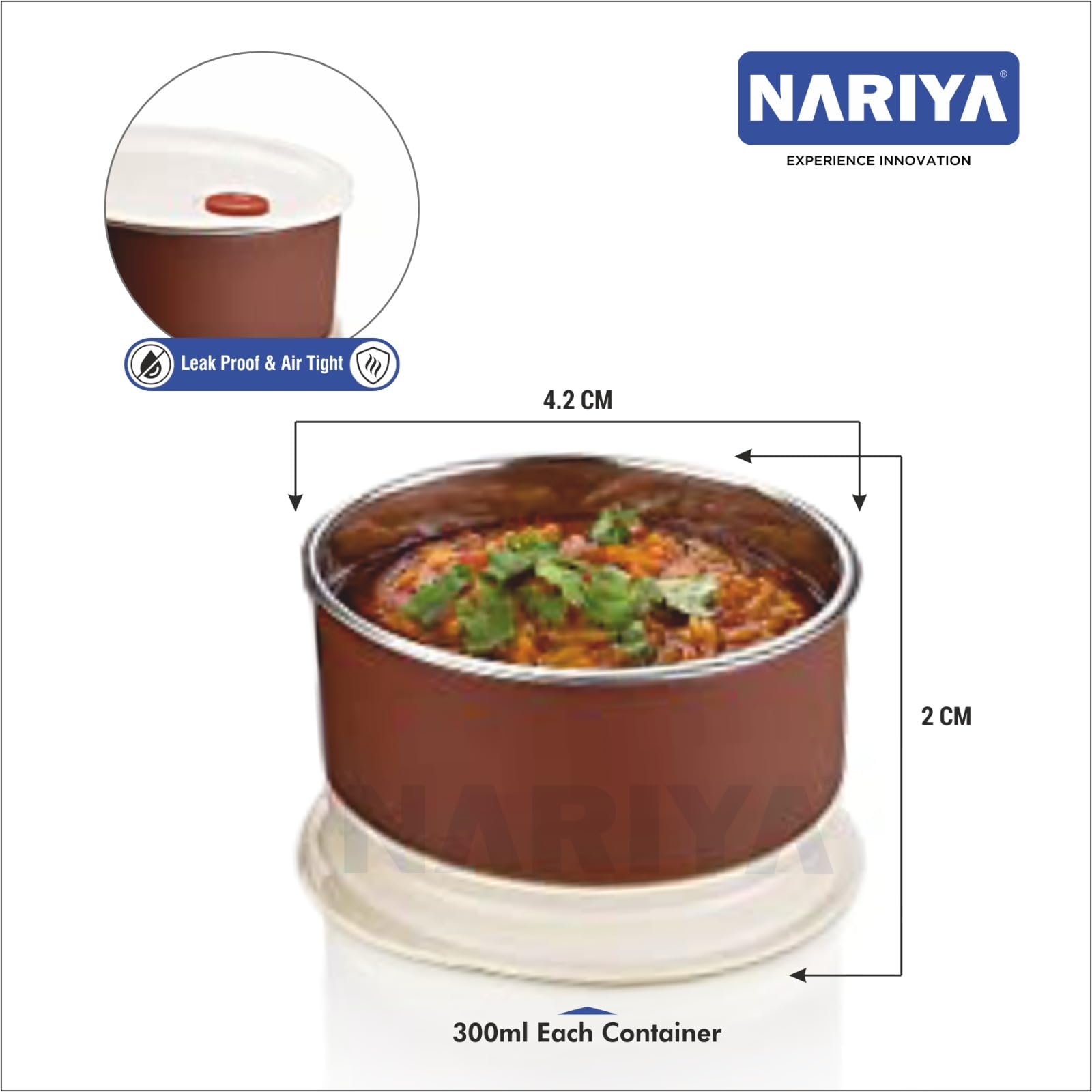 NARIYA Lonchera de acero inoxidable con cazuela, 3 recipientes de acero inoxidable para oficina, caja Tiffin con botella de plástico y cuchara para la universidad, escuela y oficina (1750 ml, azul)