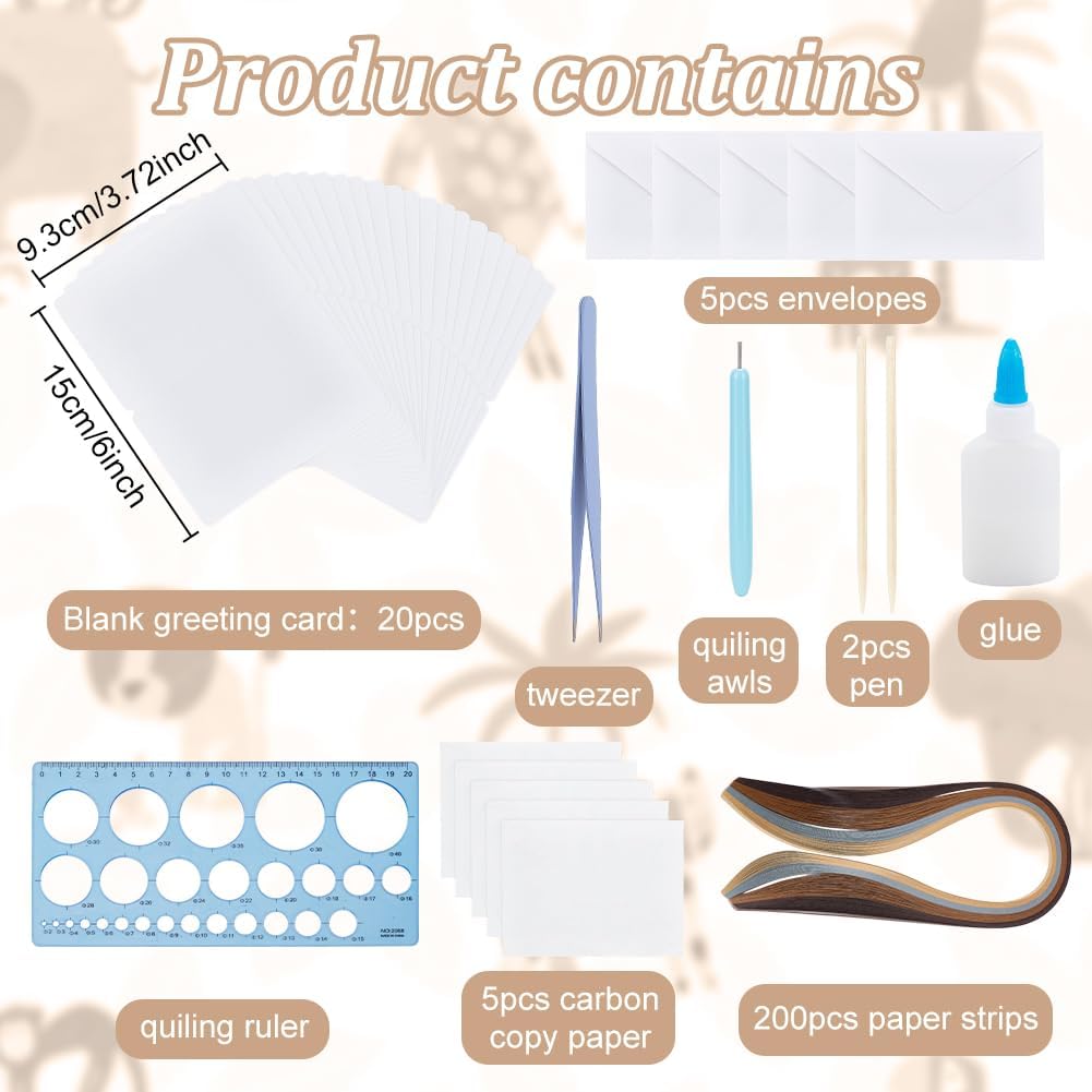 WEBEEDY 20 Sets Mother's Day Quilling Greeting Card Kit Paper Quilling Kit with Envelopes 5 Styles Animals Deer Swan Elephant Panda Kangaroo Mum and Child Card Making Kit with Instruction for Beginner